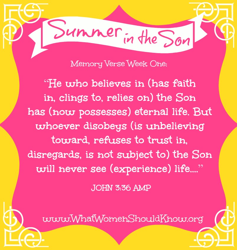 Summer in the Son, Week One Memory Verse: John 3:36