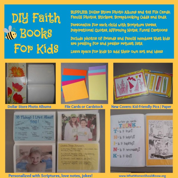 Dollar Store DIY Kids Faith Book: Fill it with memory verses, inspirational quotes, jokes, family photos, and prayer requests!